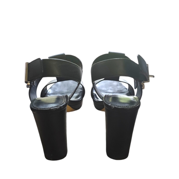 Michael kors Becker Black leather platform women’s block heels with adjustable - Picture 3 of 5